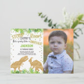 グリッター恐竜の誕生日招待状と写真 招待状 (スタンド正面)