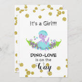 *~*グリッター恐竜の赤ちゃんガールシャワー招待状 招待状 (正面/裏面)