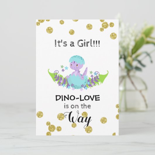 *~* グリッター恐竜ベイビーガールシャワー招待状 招待状 (スタンド正面)