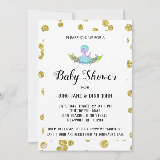 *~* グリッター恐竜ベイビーガールシャワー招待状 招待状 (裏面)