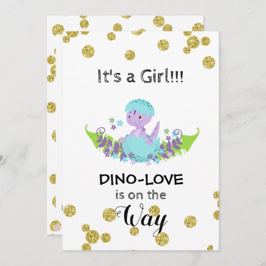 *~* グリッター恐竜ベイビーガールシャワー招待状 招待状 (正面/裏面)