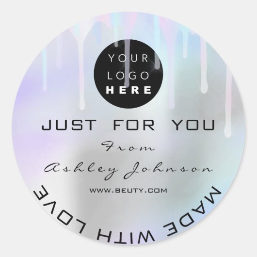 グリッター感謝していロゴのグレーブルー製 ラウンドシール (正面)