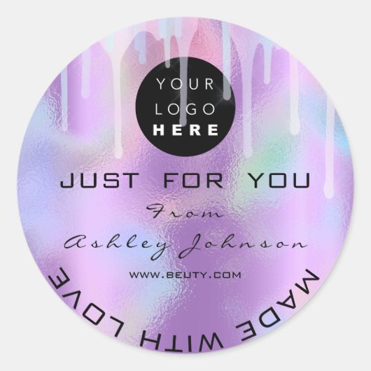 グリッター感謝していロゴのホロユニークグラフDRIPS PURPLE ラウンドシール (正面)