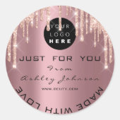 グリッター感謝していロゴバラドリップ、ラブピンク ラウンドシール (正面)