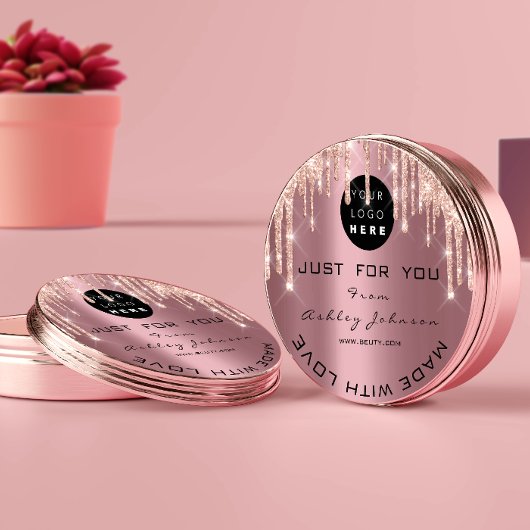 グリッター感謝していロゴバラドリップ、ラブピンク ラウンドシール