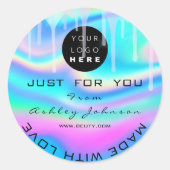 グリッター感謝していロゴ愛滴付き自筆証書 ラウンドシール (正面)