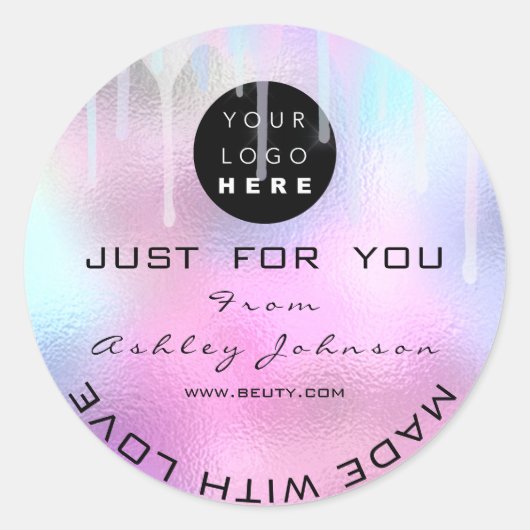 グリッター感謝していロゴ愛滴付き自筆証書 ラウンドシール (正面)