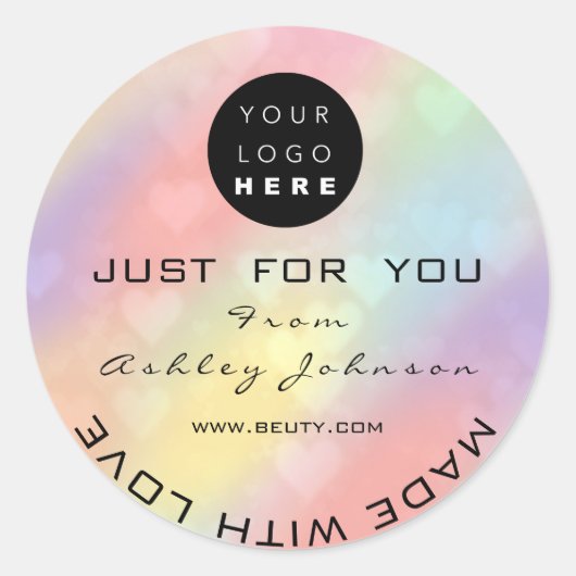 グリッター感謝していロゴ自筆型ピユニークンクハート ラウンドシール (正面)