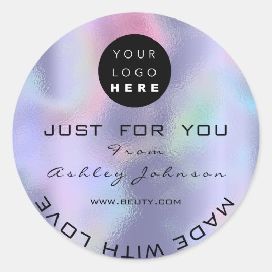 グリッター感謝していロゴ自筆型ユニークピンクブルー ラウンドシール (正面)