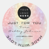 グリッター感謝していロゴ自筆画ユニークピンクオンブレ ラウンドシール (正面)