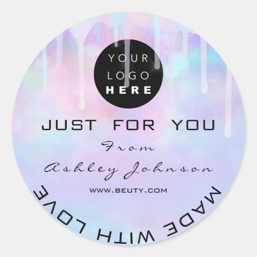 グリッター感謝していロゴ自筆製オンブレブルー ラウンドシール (正面)