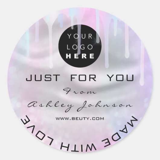 グリッター感謝していロゴ自筆製グレーラブドリップス ラウンドシール (正面)