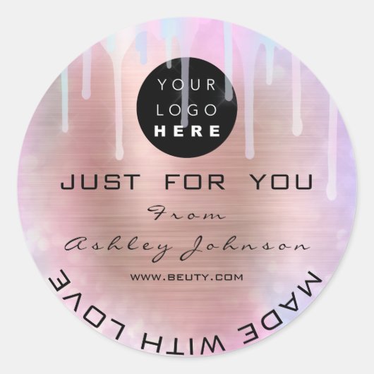 グリッター感謝していロゴ自筆製バララブドリップ ラウンドシール (正面)