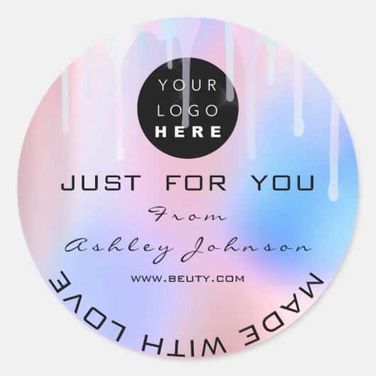 グリッター感謝していロゴ自筆製ブルーバラ ラウンドシール (正面)