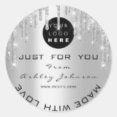 グリッター感謝していロゴ（ラブシルバーグレー） ラウンドシール (正面)