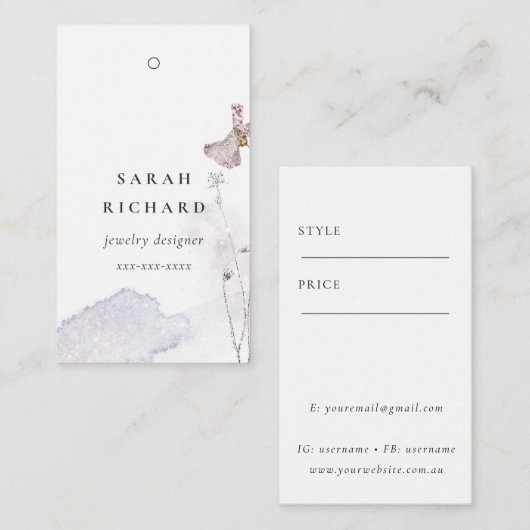 グリッター押し花ミニマルシンプルラベル 名刺 (正面/裏面)