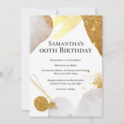 グリッター抽象的なゴールドピンクの形 水彩画 グラム 招待状 (正面)