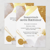 グリッター抽象的なゴールドピンクの形 水彩画 グラム 招待状 (正面/裏面)