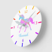 グリッター斑カラフルの不思議な一角獣 ラウンド壁時計 (傾斜)