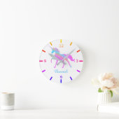 グリッター斑カラフルの不思議な一角獣 ラウンド壁時計 (ホーム)