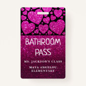 グリッター新学期ハートバスルームホールパス バッジ (正面)