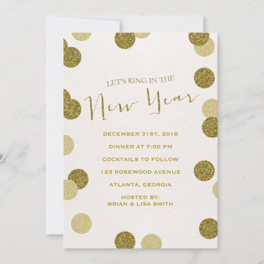 グリッター新年のイブパーティの招待状 招待状 (正面)