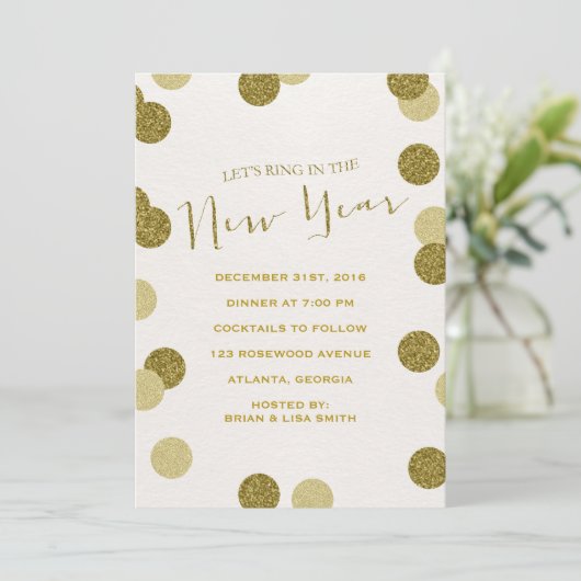 グリッター新年のイブパーティの招待状 招待状 (スタンド正面)