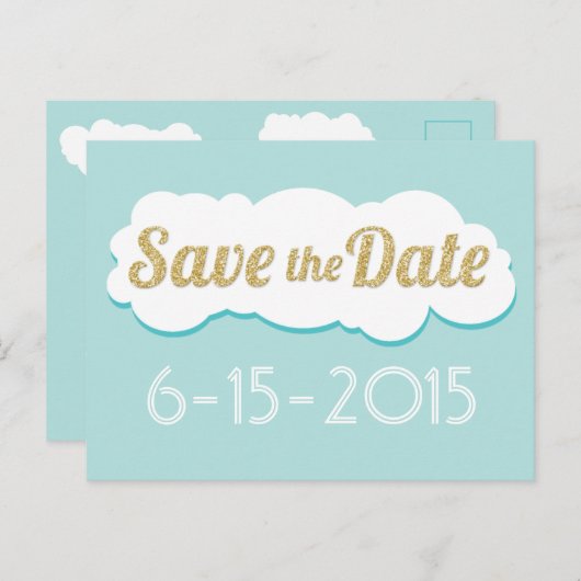 グリッター日付ポストカードアクアを保存 案内ポストカード (正面/裏面)