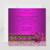 グリッター明るい赤紫色ピンクジュエルバースデーパーティー2 招待状 (裏面)