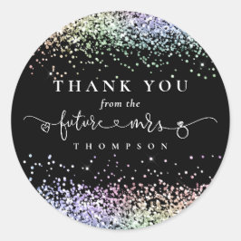 グリッター未来ミセスブライダルシャワーサンキューブラック ラウンドシール