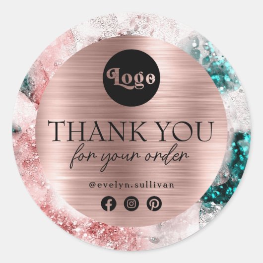 グリッター水彩バラゴールドフォイルサンキュー ラウンドシール (正面)