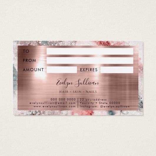 グリッター水彩バラ金ゴールド箔ギフトカード (裏面)