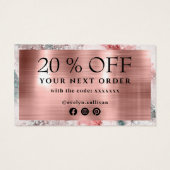 グリッター水彩バラ金ゴールド箔割引カード (裏面)