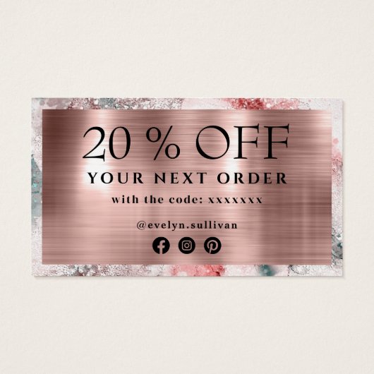 グリッター水彩バラ金ゴールド箔割引カード (裏面)