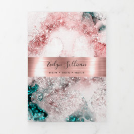 グリッター水彩バラ金箔3折パンフレット 三つ折りカード