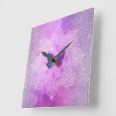 *~*グリッター水彩ヨガバタフライ曼荼羅 スクエア壁時計 (傾斜)