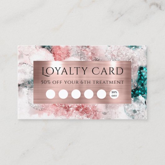 グリッター水彩ローズゴールドホイルロイヤリティカード 名刺 (正面)