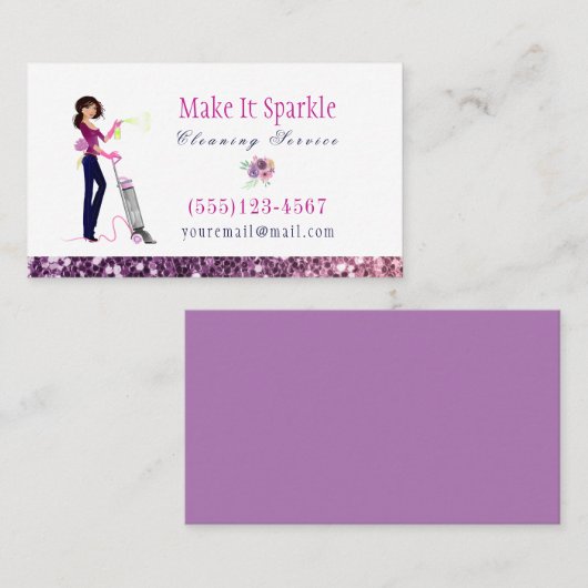 グリッター水彩漫画のメイド清掃サービス 名刺 (正面/裏面)