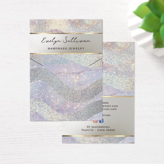 グリッター水彩色波ネックレス表示カード (デスク)