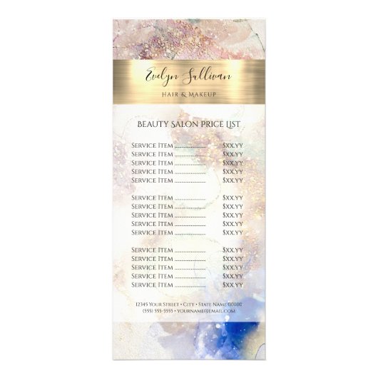 グリッター水彩金箔の価格表 ラックカード (正面)