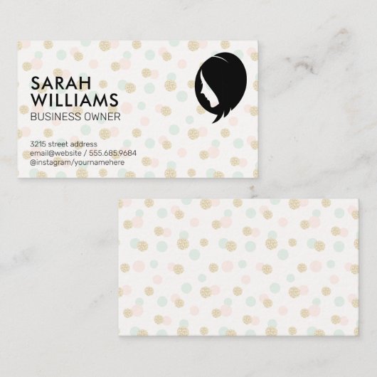グリッター水玉模様パターン |女性の美しい 名刺 (正面/裏面)