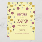 グリッター水玉模様1st誕生日 招待状 (正面/裏面)