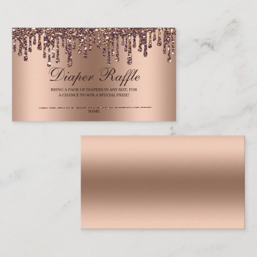 グリッター滴ブロンズベビーシャワーおむつラッフル エンクロージャーカード (正面/裏面)