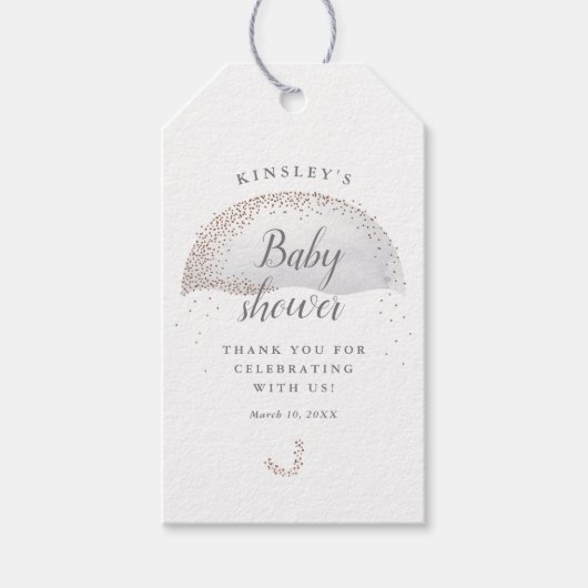 グリッター灰色の傘の赤ちゃんシャワ感謝していーユー ギフトタグ (正面)