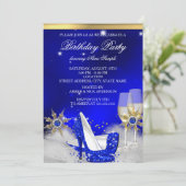 グリッター王室のブルーハイヒールシューズ金ゴールドシャンパン 招待状 (スタンド正面)