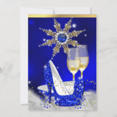 グリッター王室のブルーハイヒールシューズ金ゴールドシャンパン 招待状 (裏面)