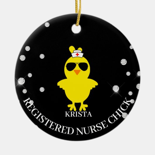 グリッター登パーソナライズされた録ナースシック セラミックオーナメント (正面)