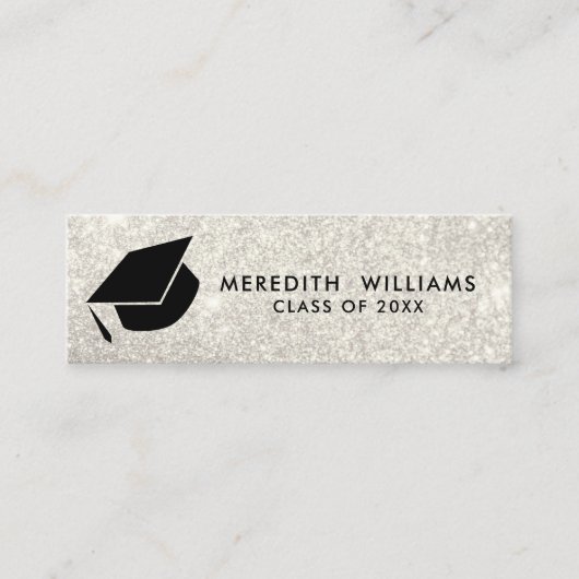グリッター白のグラッドキャップ卒業用インサート スキニー名刺 (正面)