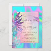 グリッター目盛キャップ、パイナップルホログラフィック 招待状 (正面)