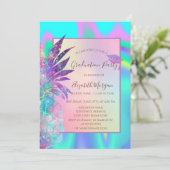 グリッター目盛キャップ、パイナップルホログラフィック 招待状 (スタンド正面)